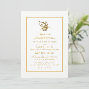 Vintage Gold Glitter Butterfly Wedding Invitation