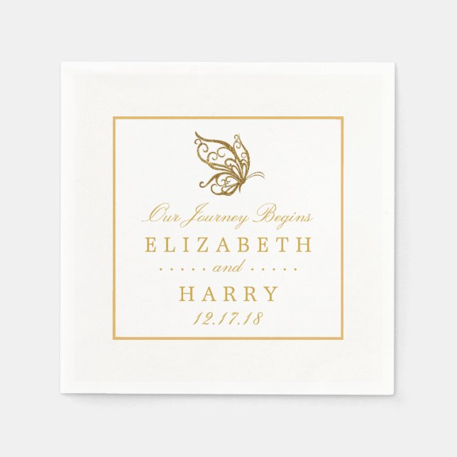 Vintage Gold Glitter Butterfly Wedding Napkin (Front)