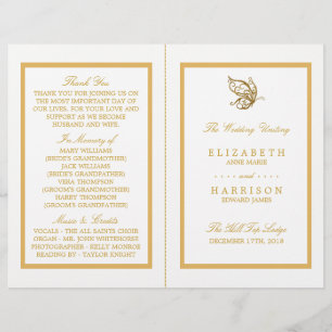 Vintage Gold Glitter Butterfly Wedding Program