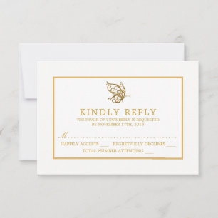 Vintage Gold Glitter Butterfly Wedding RSVP Card