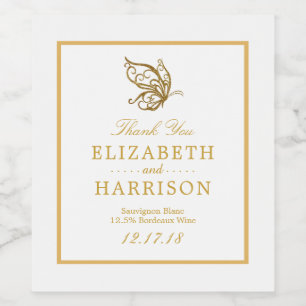 Vintage Gold Glitter Butterfly Wedding Wine Label