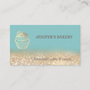 Vintage gold glittery cute cupcake bakery business card