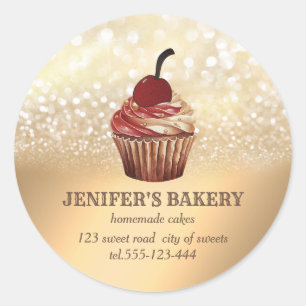 Vintage gold glittery Homemade cupcakes and sweets Classic Round Sticker