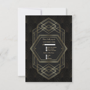 Vintage Gold Great Gatsby 20s Wedding RSVP Card