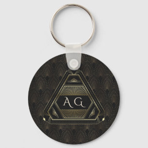 Vintage Gold Great Gatsby Art Deco 20s Monogram Keychain