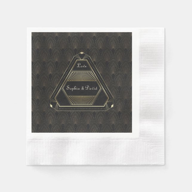 Vintage Gold Great Gatsby Wedding Details Napkin (Front)