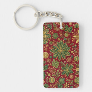 Vintage Gold Green Holly Christmas Botanical Keychain