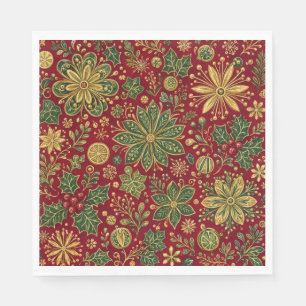 Vintage Gold Green Holly Christmas Botanical Napkin