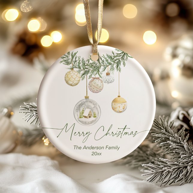 Vintage Gold Greenery Merry Christmas Ceramic Ornament (Creator Uploaded)