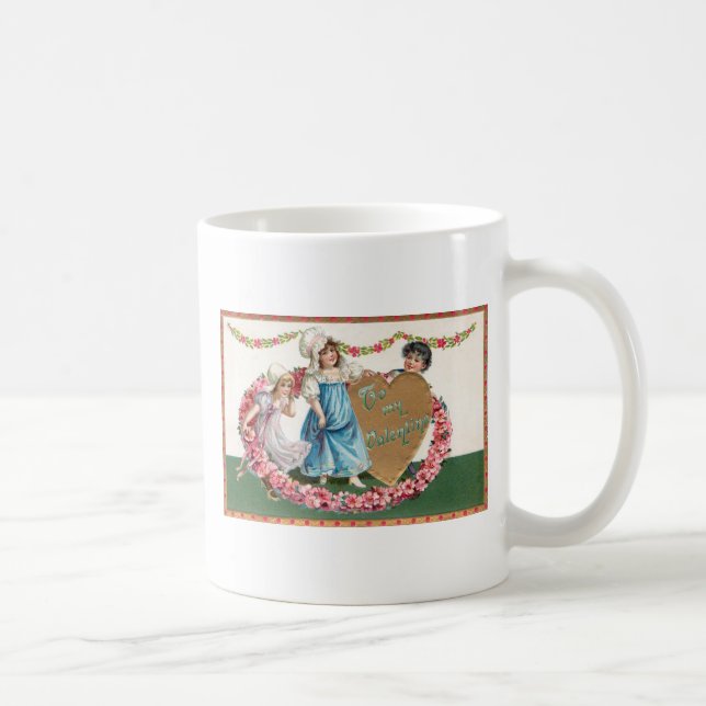 Vintage Gold Heart Floral Valentine Coffee Mug (Right)