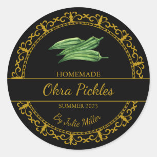 Vintage Gold Homemade Okra Pickles Label   Black