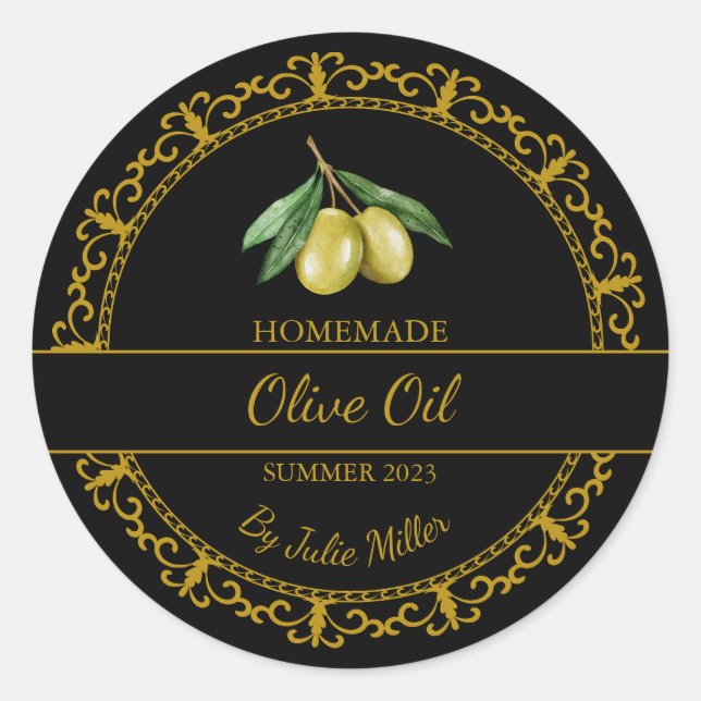 Vintage Gold Homemade Olive Oil Label | Black (Front)
