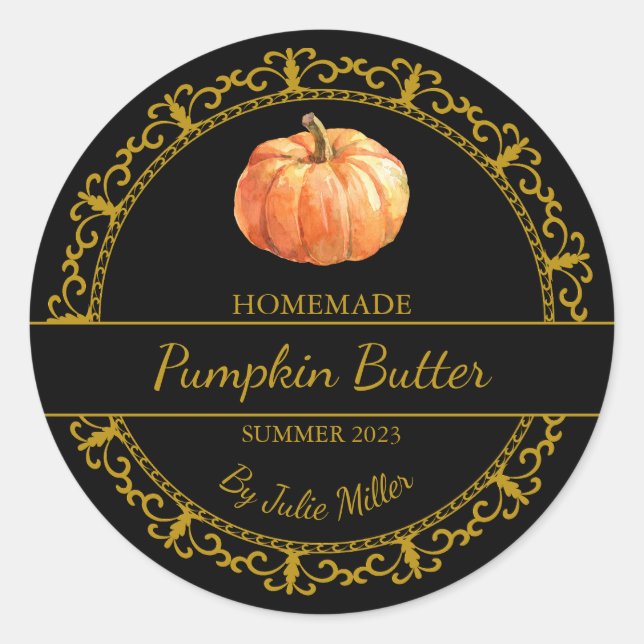 Vintage Gold Homemade Pumpkin Butter Label | Black (Front)