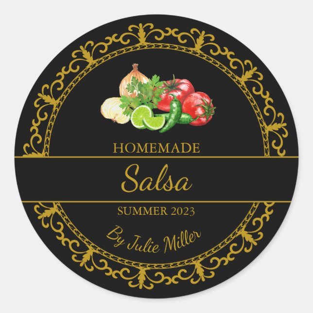 Vintage Gold Homemade Salsa Label | Black (Front)