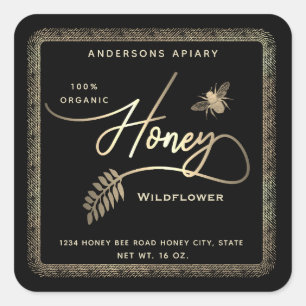 Vintage gold honey bee square sticker
