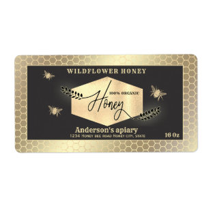 Vintage gold honeybee script honey jar label
