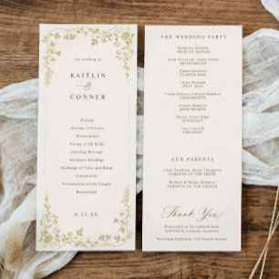 Vintage Gold & Ivory Cream Floral French Wedding Program
