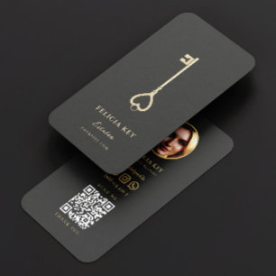 Vintage Gold Key Real Estate Agent QR Code Business Card