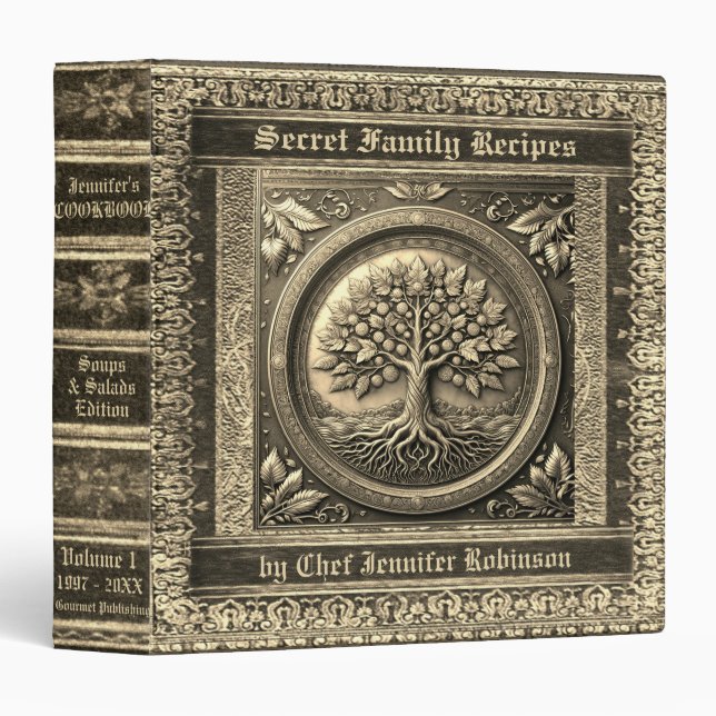 Vintage Gold Look Cookbook Binder (Front/Spine)