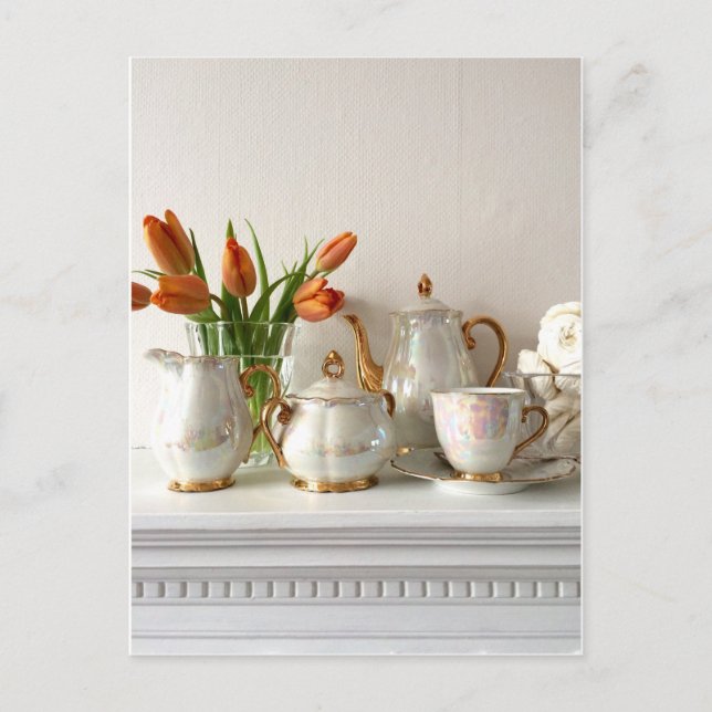 Vintage Gold Lustre Afternoon Tea Postcard (Front)