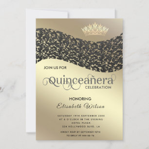 Vintage gold luxury damask tiara Quinceañera  Invitation