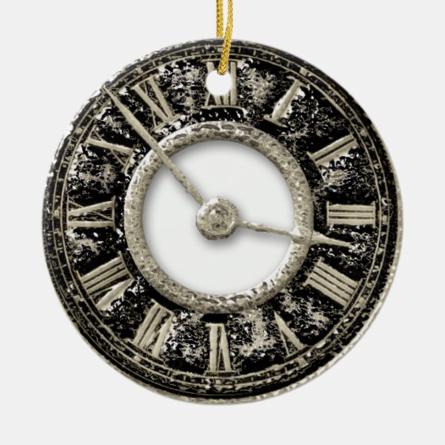 vintage Gold Metal clockface Ceramic Ornament (Front)