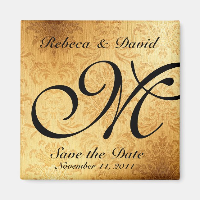 Vintage Gold Monogram Save the Date Magnet (Front)