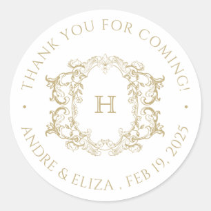 Vintage Gold Monogram Wedding Thank You Sticker