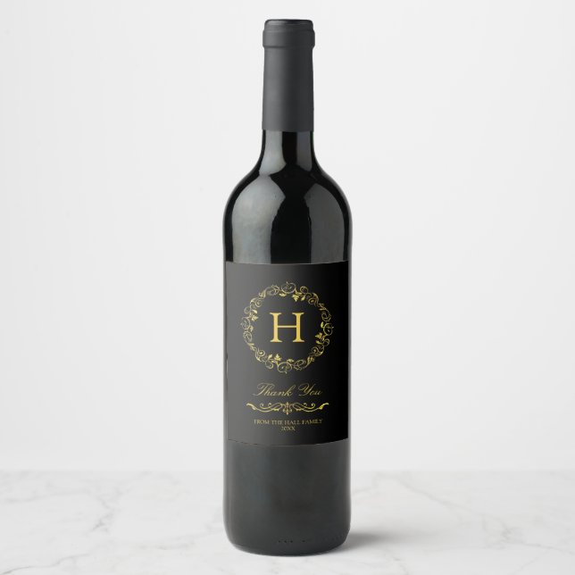 Vintage Gold Monogram Wine Label (Front)