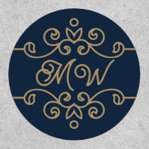 Vintage Gold & Navy Blue Elegant Flourish Monogram