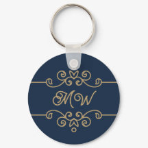 Vintage Gold & Navy Blue Elegant Flourish Monogram