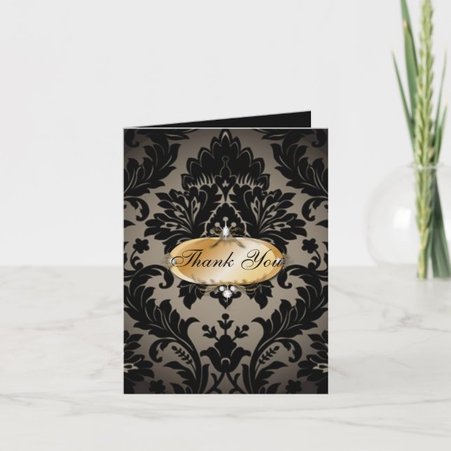 vintage Gold noir mariage damassé merci (Devant)