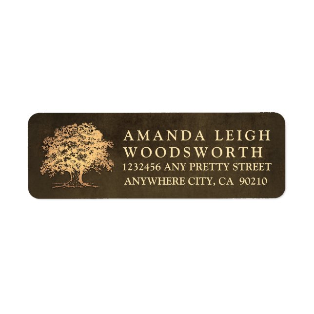 Vintage Gold Oak Tree Wedding Address Labels (Front)