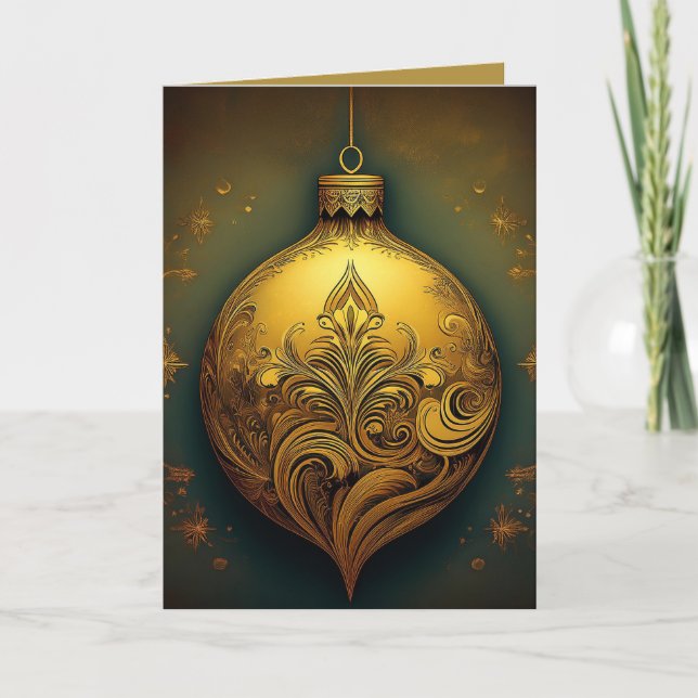 "Vintage Gold Ornament" Holiday Card (Front)