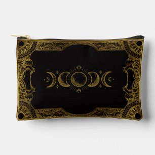 Vintage Gold Ornate Celestial Moon Phases Accessory Pouch