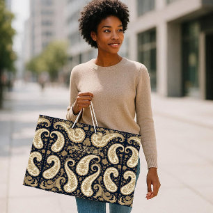 Vintage Gold Ornate Paisley Dark Persian Heritage Large Gift Bag