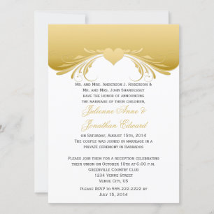 Vintage Gold Ornate Swirls Heart Post Wedding Invitation