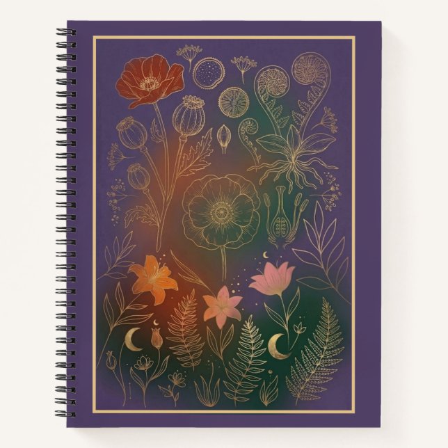 Vintage Gold Poppy & Fern Dark Botanical Journal (Devant)