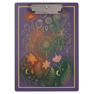 Vintage Gold Poppy & Fern Dark Botanical Office Clipboard