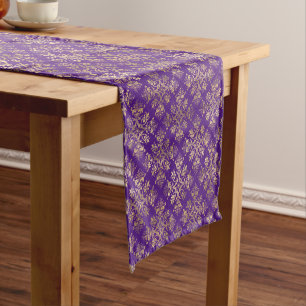 Vintage Gold Purple Damask Short Table Runner
