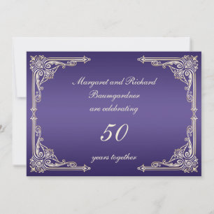 Vintage Gold Purple Scrolls 50th Anniversary Invitation