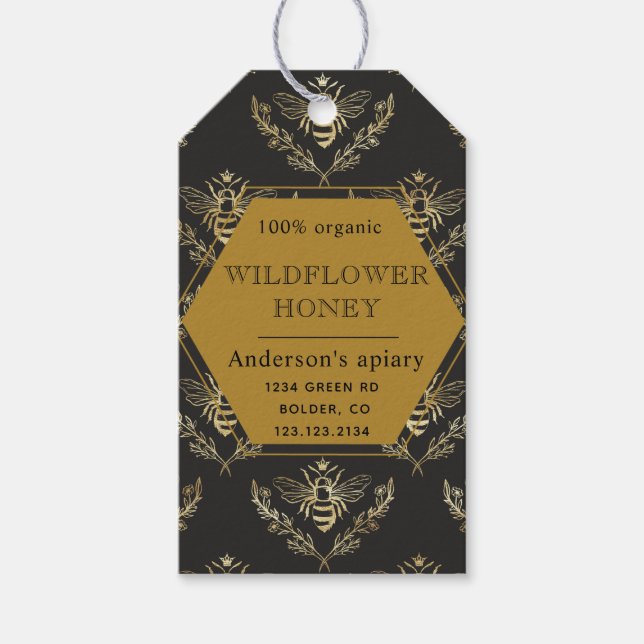 vintage gold queen bee apiary favour tag (Front)