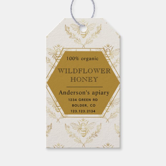 vintage gold queen bee apiary favour tag (Front)