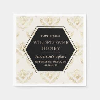 vintage gold queen bee apiary honey monogram napkin