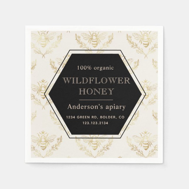 vintage gold queen bee apiary honey monogram napkin (Front)