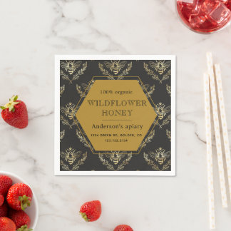 Vintage Gold Queen Bee Apiary Honey Monogram Napkin