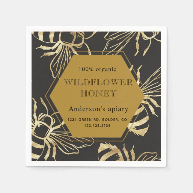 vintage gold queen bee apiary honey monogram napkin (Front)