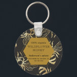 vintage gold queen bee monogram apiary keychain<br><div class="desc">vintage gold queen bee on two different backgrounds cream and black with polygon that holds all information for your apiary. Choose between different items from this collection to complete your branding.</div>