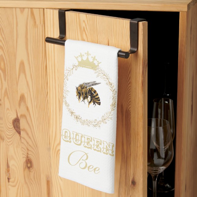 Vintage Gold Queen Bee Wreath Kitchen Towel (Thirds Fold)