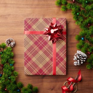 Vintage gold red diagonal plaid country farmhouse  wrapping paper